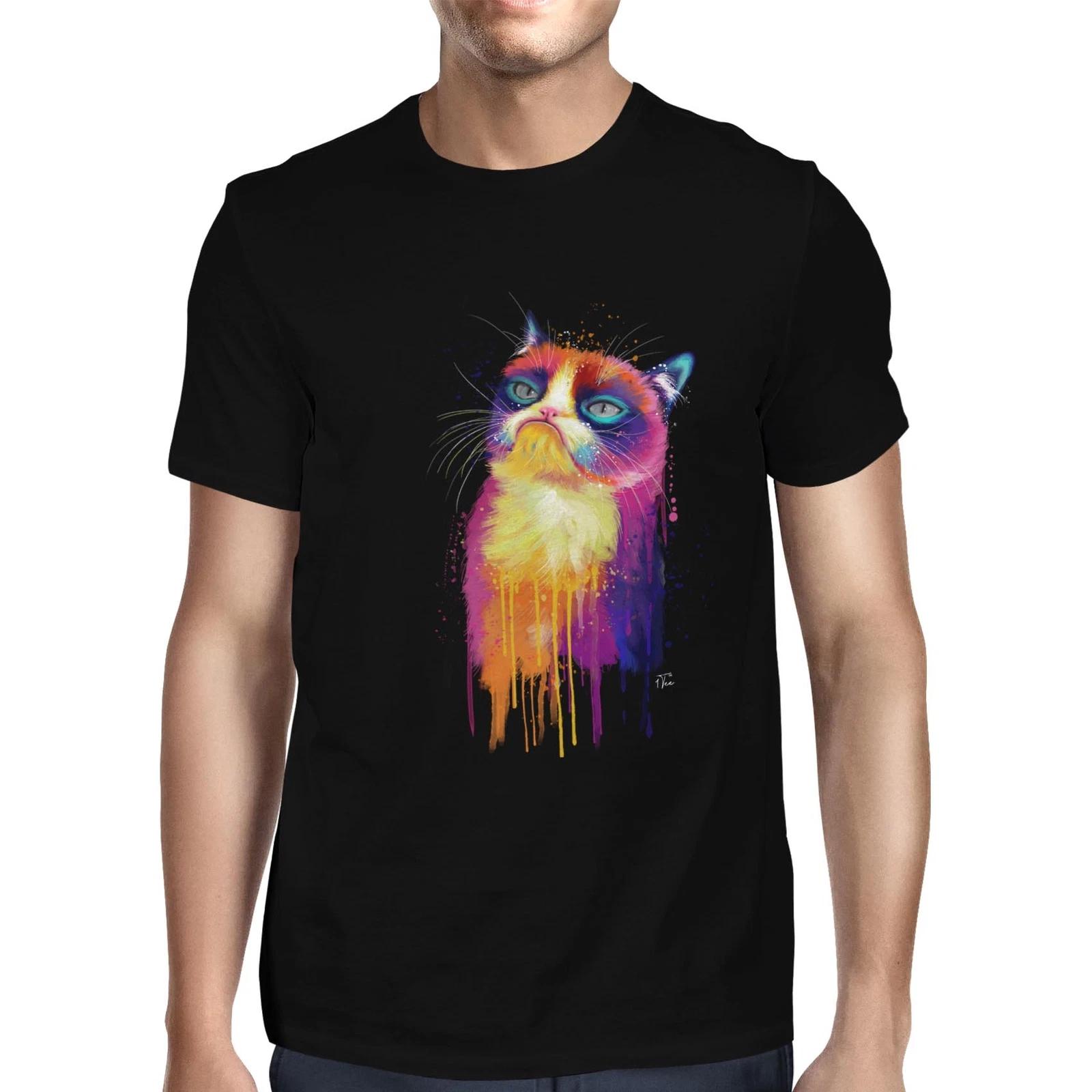 1Tee Mens Watercolour Abstract Grumpy Cat T-Shirt XS