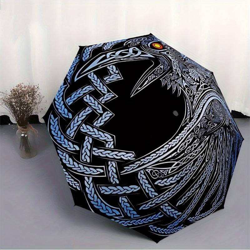 1pc Celtic Raven Automatic Umbrella - 8-Rib Foldable Design, Outdoor Adventures, and Family Celebrations yy250829070