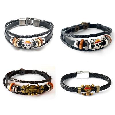 One Piece Straw Hat Luffy Multi-Layer Leather Bracelet with Skull Design