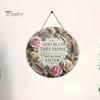 Warm Atmosphere Wall Plaque Wooden Rose Door Hanger Sign, Front Floral Hanging Plaque, Decorative Rustic Farmhouse Home Decoration Ornament with Rope