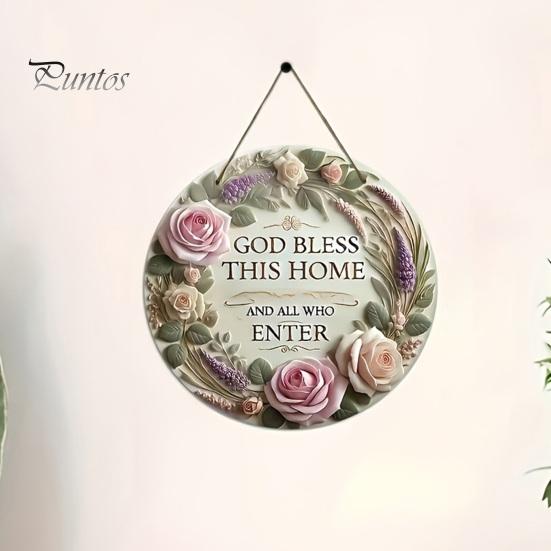 Warm Atmosphere Wall Plaque Wooden Rose Door Hanger Sign, Front Floral Hanging Plaque, Decorative Rustic Farmhouse Home Decoration Ornament with Rope