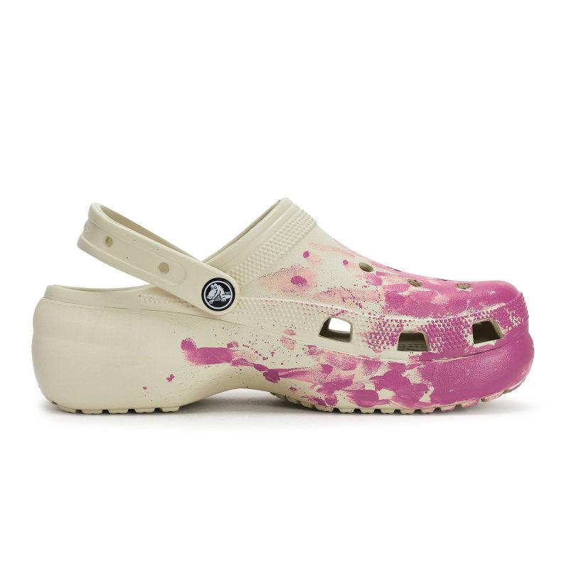 Crocs Classic Platform Clog 811 Manufacturing Embrace the Scene Special Shoe Box Fluid Splash Ink Hole Shoes Women's Bone White Pink