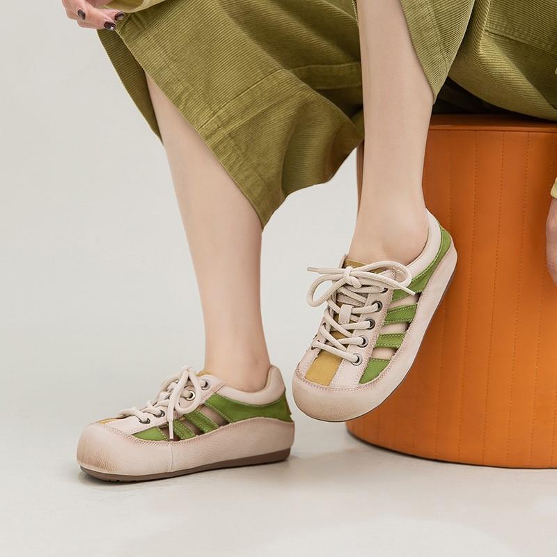 Johnature College Style Hollow-out Sandals Genuine Leather Round Toe Comfortable And Breathable Women's Shoes