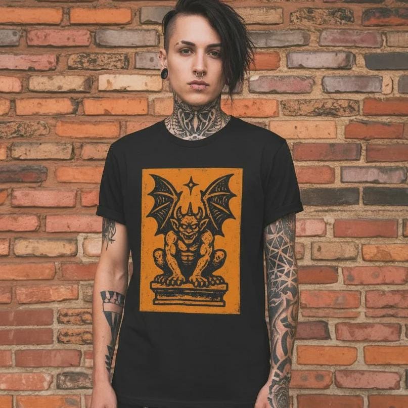 Gargoyle Stone Statue Shirt Gothic Sculpture Black Tee Gargoyle Tee Goth Punk Medieval Horror Shirt Retro Gift For Goth Fans Halloween Gifts