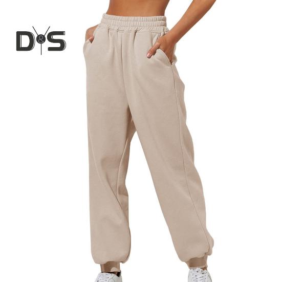 

Женские брюки с высокой резинкой на талии, с резинкой на щиколотке, однотонные, повседневные, мягкие, теплые, с карманами, свободные, весенне-осенние, спортивные брюки для бега S