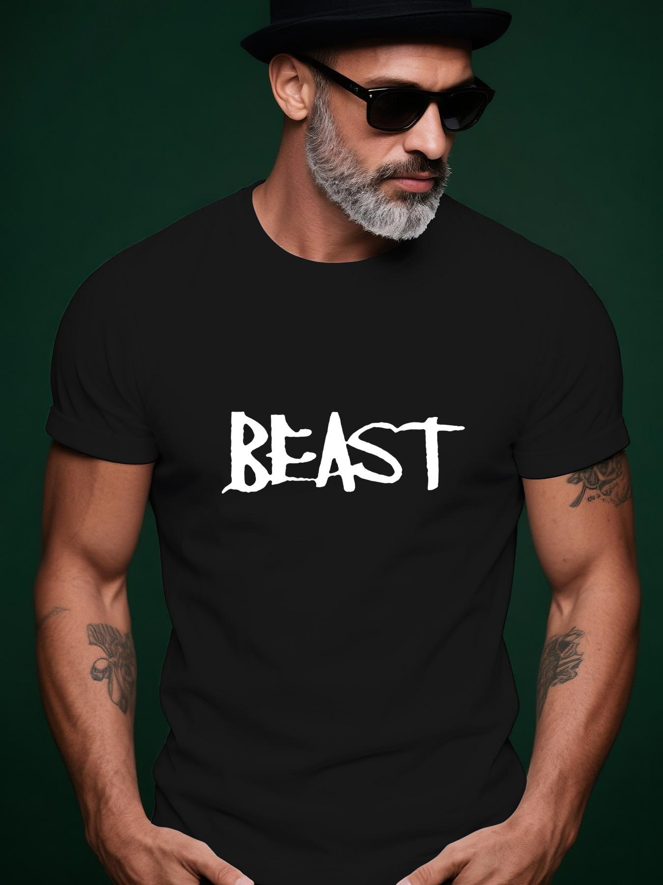 BEAST Bold Graphic Tshirt - Beige Crew Neck Tee XXXL