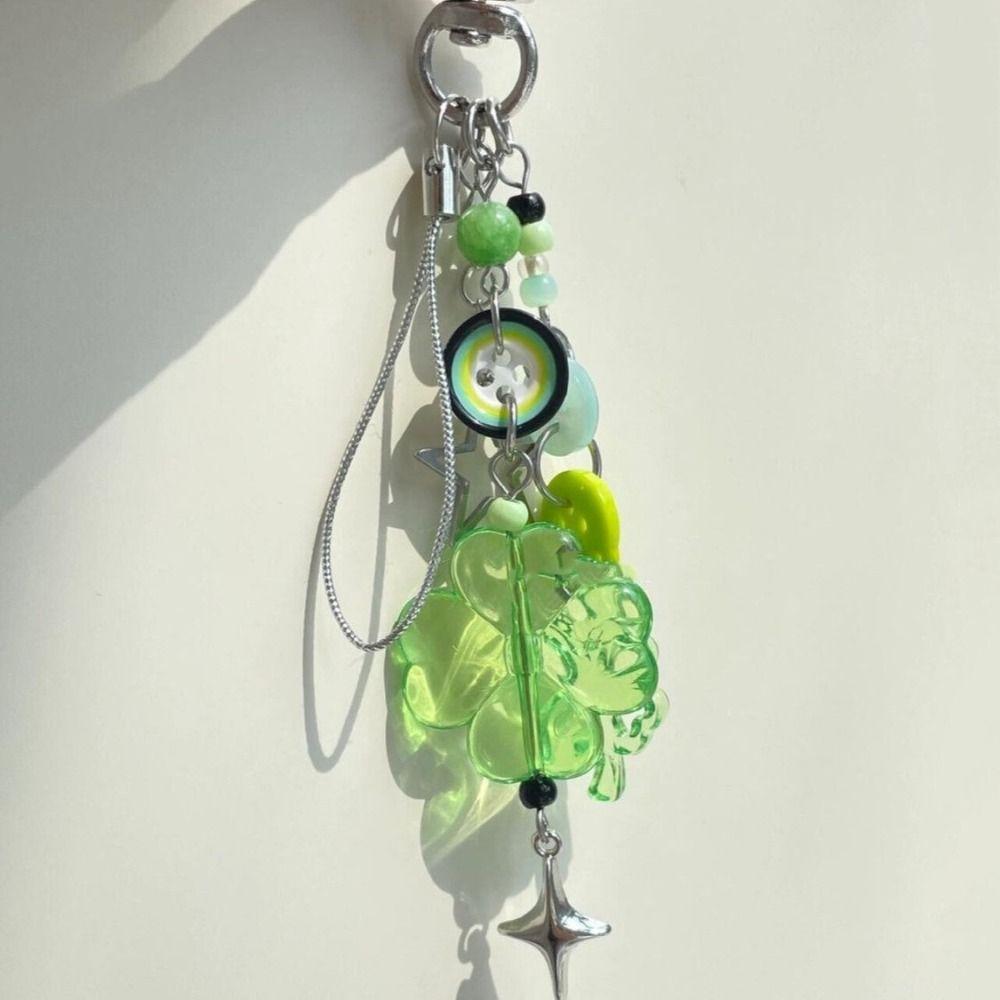 Lucky Four Leaf Beads Phone Pendant Wrist Strap Y2K Lanyard Clovers Phone Chain  Jewelry Gfit
