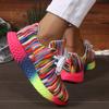 Large Size Sneakers Colorful Striped Lace Up Round Toe Sports Single Shoes Rainbow Bottom Sneakers