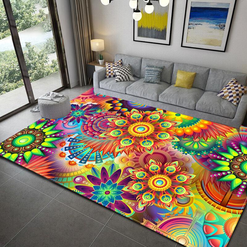 Colorful Geometric Abstract Living Room Carpet, Children'S Bedroom Non-Slip Waterproof Floor Mat