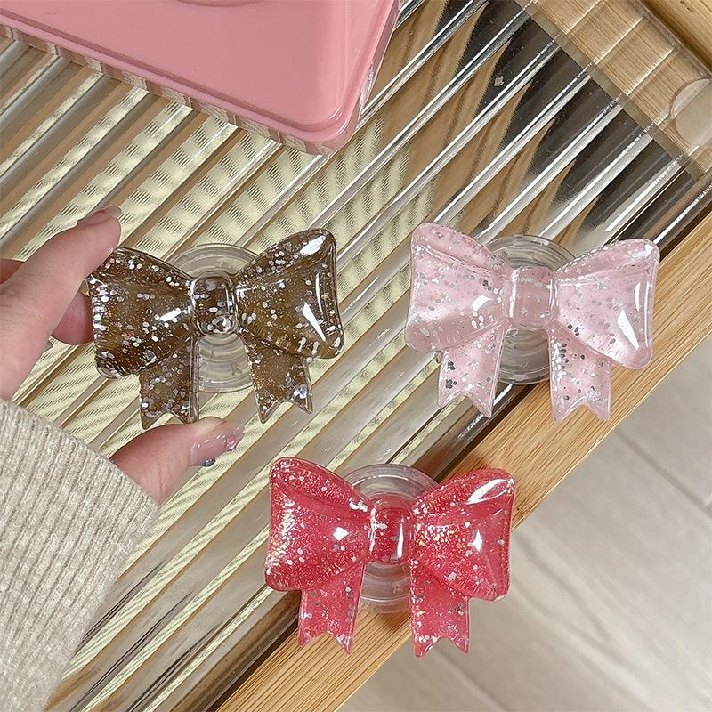 Creative Glitter Bow Solid Color Ring Three-Dimensional Mobile Phone Airbag Bracket Telescopic Paste Desktop Support Portable