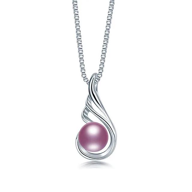 HENGSHENG Freshwater Pearl Elegant Women Pendant 925 Sterling Silver Fine Jewelry Concise Design Wing Pendant Necklace