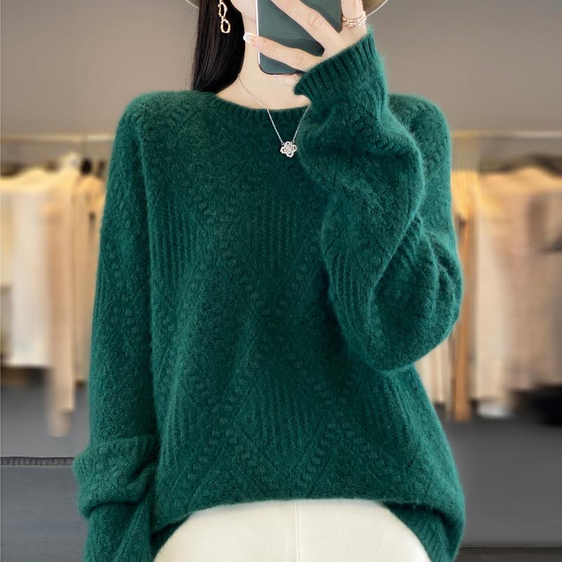

Женский свитер 100% шерсть TIDENOVEL с круглым вырезом вязаный пуловер толстые зимние джемперы женские вязаные топы XL темно-зеленого