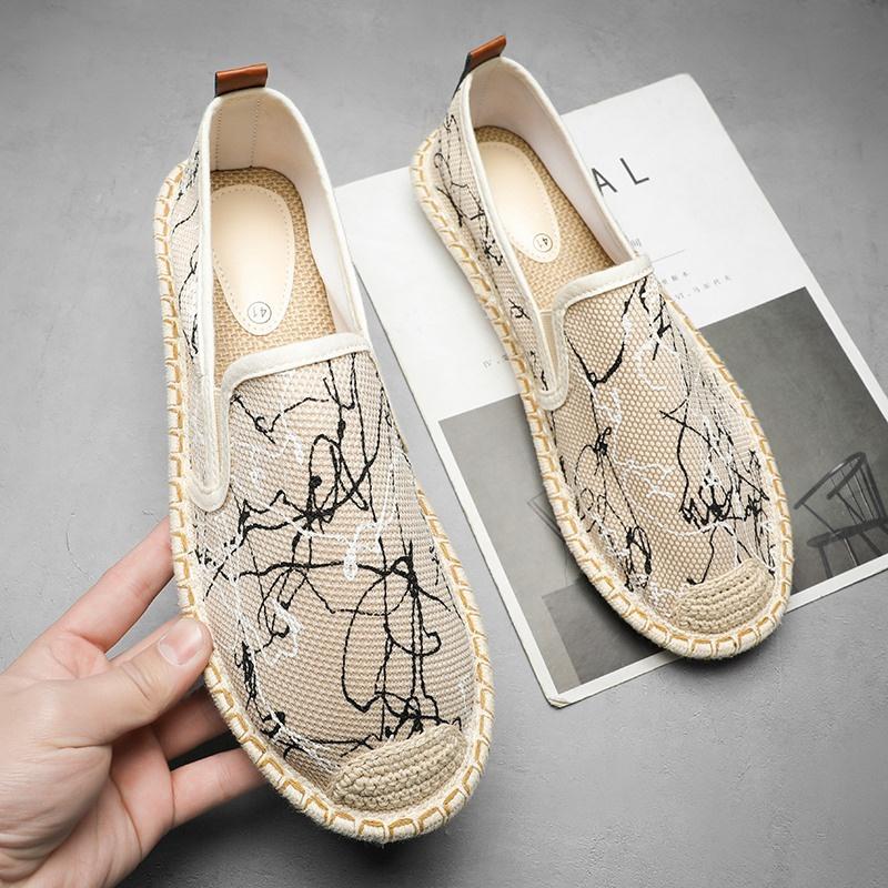 2024 New Classic White Men's Fisherman Loafers Fashion Print Canvas Shoes Man Flats Espadrilles Breathable Male Summer Footwear