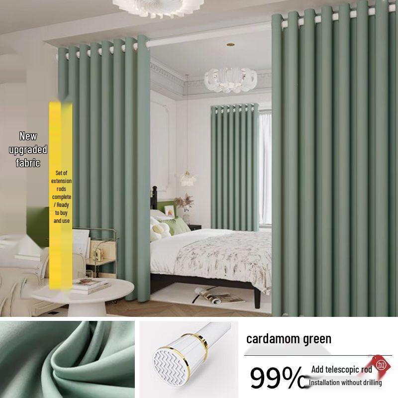 Telescopic No-Punch Curtain Set: Blackout, Heat Insulation, Sun Protection for Bedroom, Living Room, Balcony, Rental Partition
