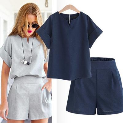 2 Piece Set Crop Top+Pants Suit Aesthetic Summer Women Flax Casual Tracksuit Short Trousers Outfit Sports Suit Oversize