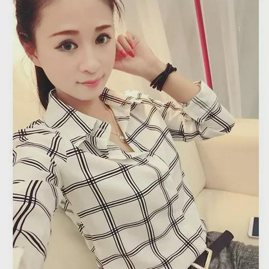 2024 Spring Plaid Slim-Fit Long-Sleeve Student Shirt for Women