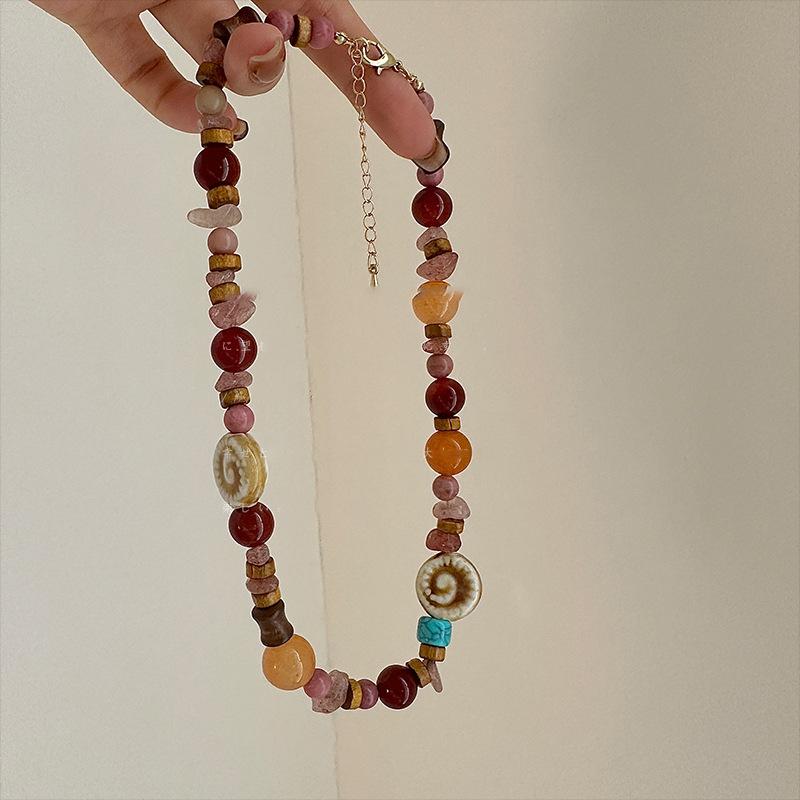 

Ожерелье из титановой стали с бусинами из натурального агата, дизайн нишевый, в стиле легкой роскоши, новое 2025, цепочка для ключиц, персонализированные украшения в национальном стиле