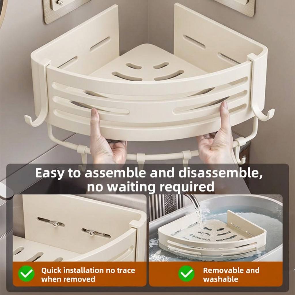 Matter White Bathroom Corner Shelf, No-Drill Wall-Mounted Storage Rack for Toilet and Washbasin
