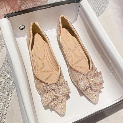 Klassiske rhinstens uformelle enkeltsko dame sommer 2024 ny hel diamant dame spiss grunn munn store flate sko 41-43