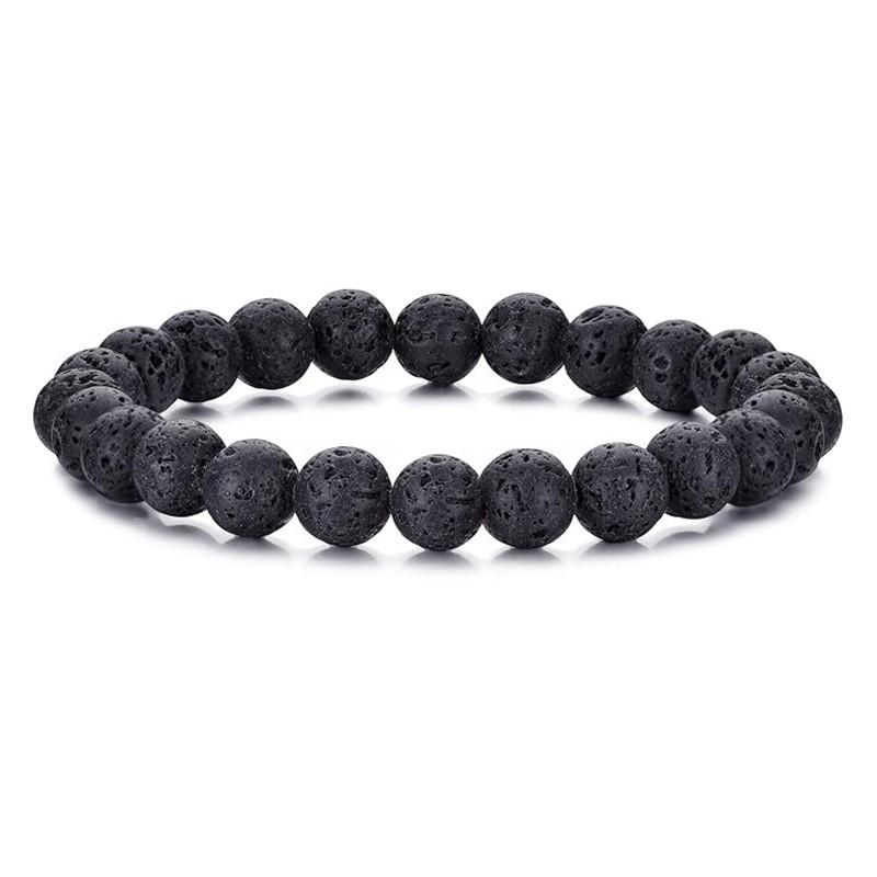 Mens 8mm Natural Stone Beaded Bracelet Geometric Minimalist Design Handmade Polished Volcanic Rock Agate Lapis Lazuli Black Volcanic Stone