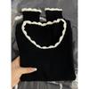Square collar leaking collarbone knitted sweater women's spring contrasting color lace slim inside bottoming top sweet and spicy sweater