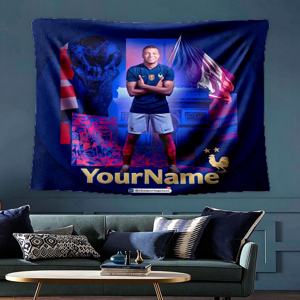 Mbappe Custom Your Name Wall Decor Tapestry Art For Pet Memorial Birthday Wedding Party Backdrop Family Gift