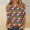Women's Fashionable Casual Three Quarter Sleeve Christmas Printed Round Neck Top