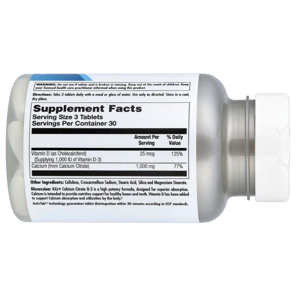 KAL Calcium Citrate D-3, 90 Tablets