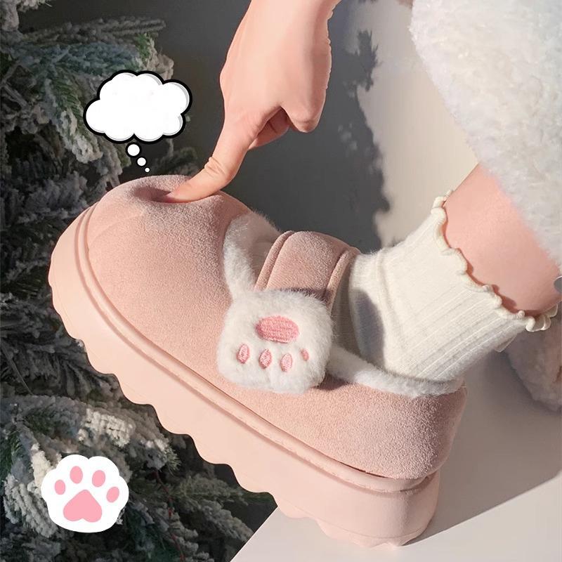 Cute Cat Paw Snow Boots Shoes Winter Velvet Thick Sole Indoor Outdoor Shoes Round Toe Ankle Boots