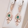 Rose Gold Color Fine Drop Earrings For Women Crystal Flower Green Natural Zircon Accessories Daily Vintage Jewelry