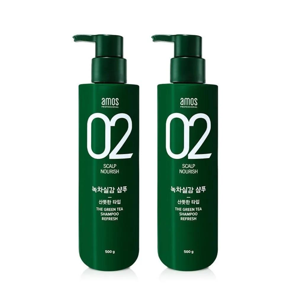 AMOS Green Tea Real Feel Shampoo for Oily Hair 500g (Refreshing Type) 1+1 (C)