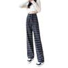 European and American Style Plaid Loose Wide-Leg Pants for Women - Autumn/Winter Collection