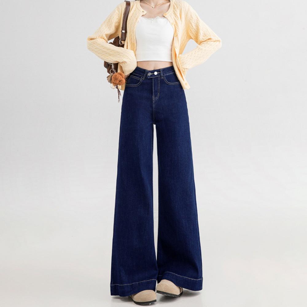 American Harajuku high-waisted wide-leg jeans women's new spring and autumn models, thin double-buckle mop jeans tide