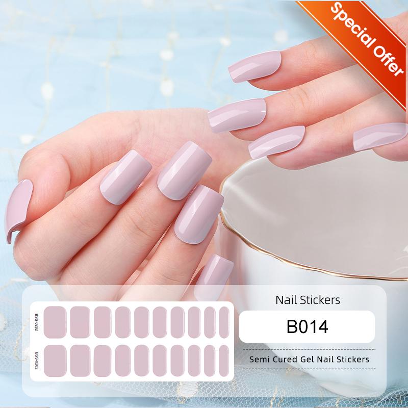 20Tips Gradient French Semi-cured Gel Nail Sticker UV Lamp Needed Full Cover Nail Gel Polish Wraps Manicure Press On Nails Decal