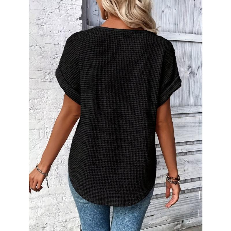 Lace Splicing Crew Neck T-shirt, Casual Short Sleeve Top For Spring & Summer, Women's Clothing