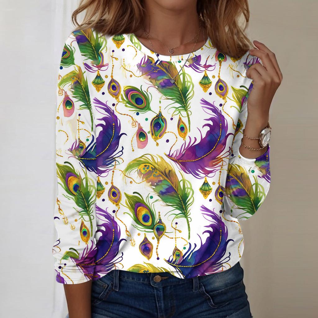 Long Sleeve Shirts For Women Cute Print Graphic Tees Blouses Casual Plus Size Basic Tops Pullover