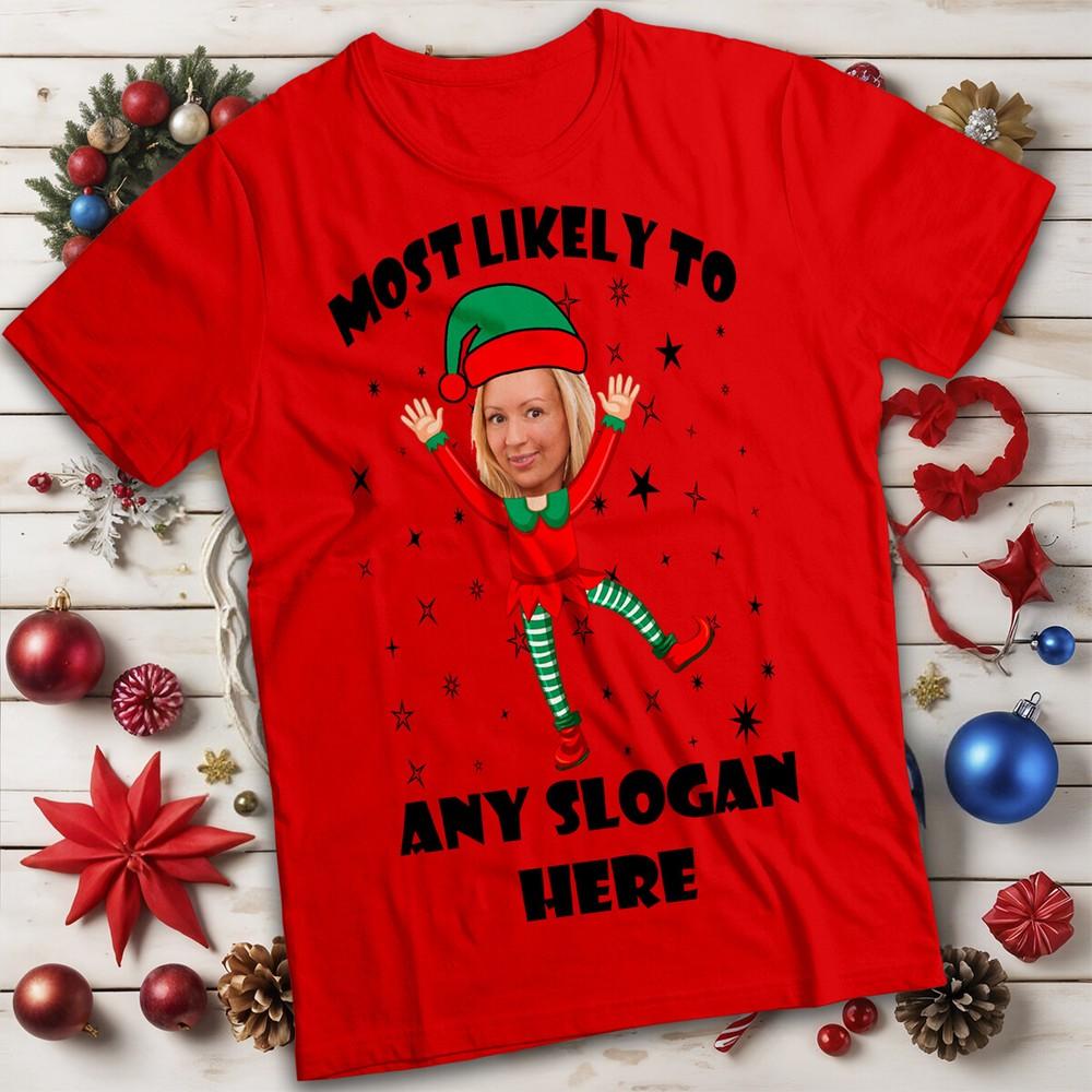 Personalised Unisexs and Unisexs Red and Green Christmas TShirt Tee MC S