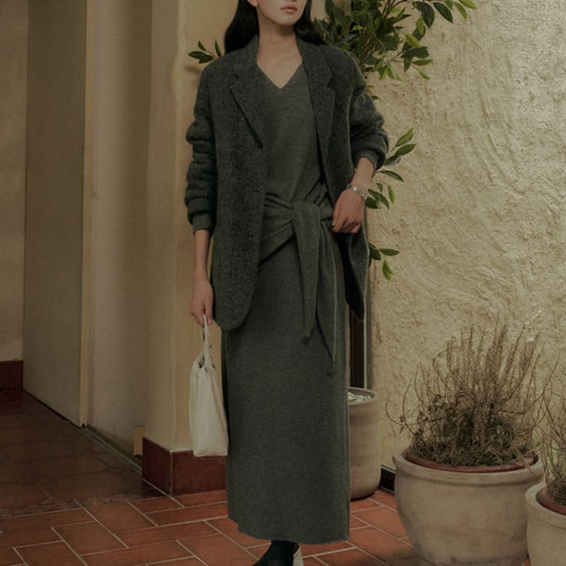 WISELY VELVET CASHMERE SHAWL MUFFLER_CHARCOAL