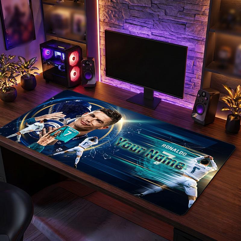 Tappetino Mouse Grande Personalizzato Cristiano Ronaldo, Stampa Testo Nome Personalizzato, Tappetino Scrivania Antiscivolo Logo Calcio Regalo Gaming