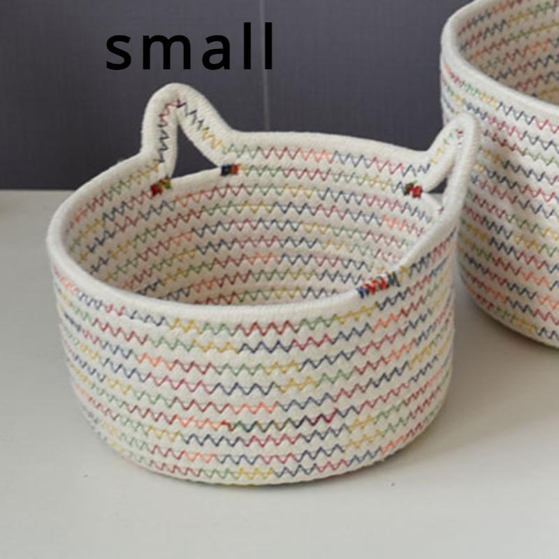 Desktop Storage Sets Cat Ear Organizer Cosmetic Snacks Sundry Keys Woven Storage Basket