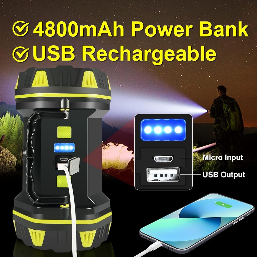 LED Camping Lantern Flashlight Spotlight Rechargeable Portable Super Bright Outdoor Emergency Light Searchlight Lamp Waterproof for Hiking Fishing