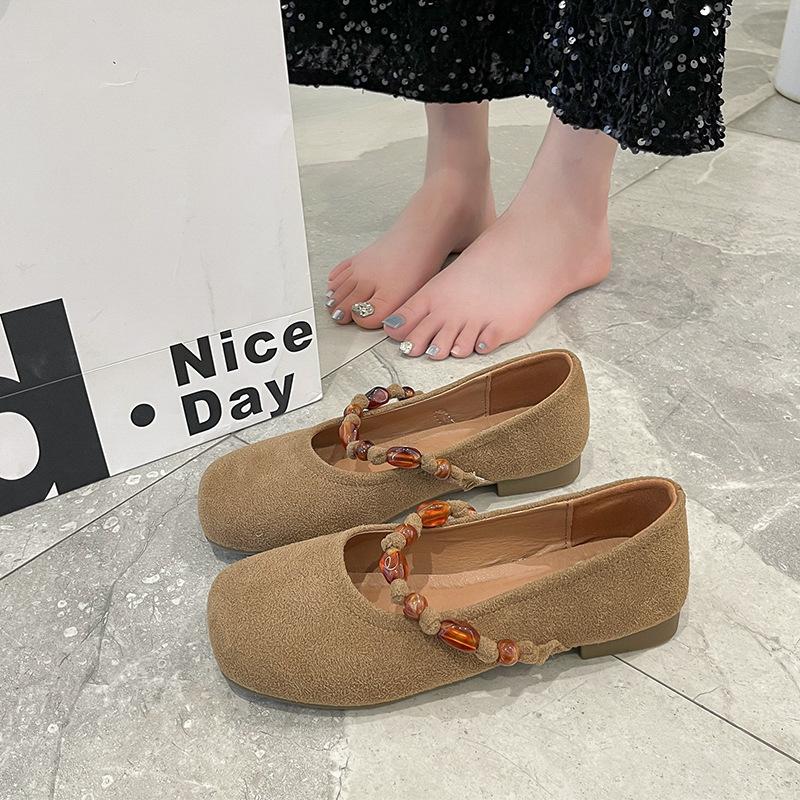 French Suede Single Shoes Female 2025 Spring New Fairy Style Flat Mary Jane Shoes with Skirt Ballet Evening Shoes