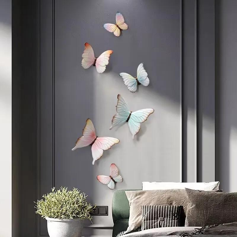 Nordic Luxury Resin Butterfly Wall Sticker Pendant Home Livingroom Porch Wall Hanging Crafts Hotel Background Wall Mural Crafts