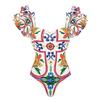 2024 European & American Women's Enamel Print Ruffle Swimsuit Set