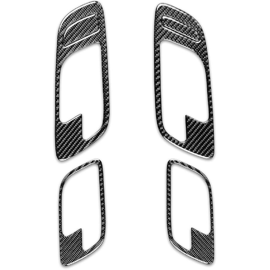 Real Glossy Black Carbon Fiber Sticker Car Inner Door Pull Handle Frame Anti-Collision Cover Trim Compatible with Chevrolet Avalanche/Silverado LTZ