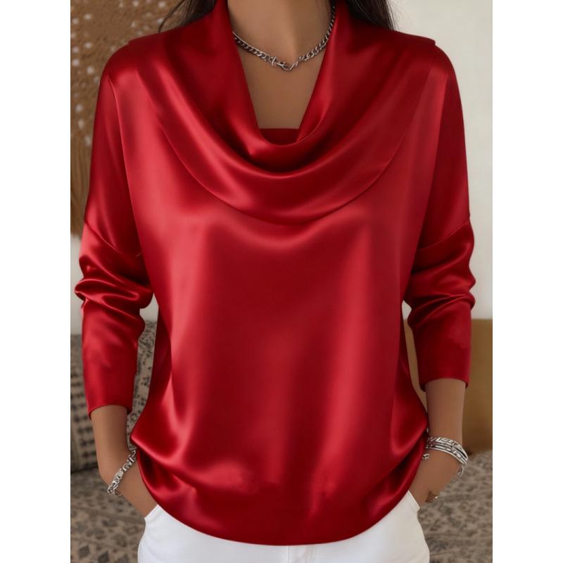 2026 Spring/Summer Women's Batwing Neck Casual Solid Long Sleeve Shirt