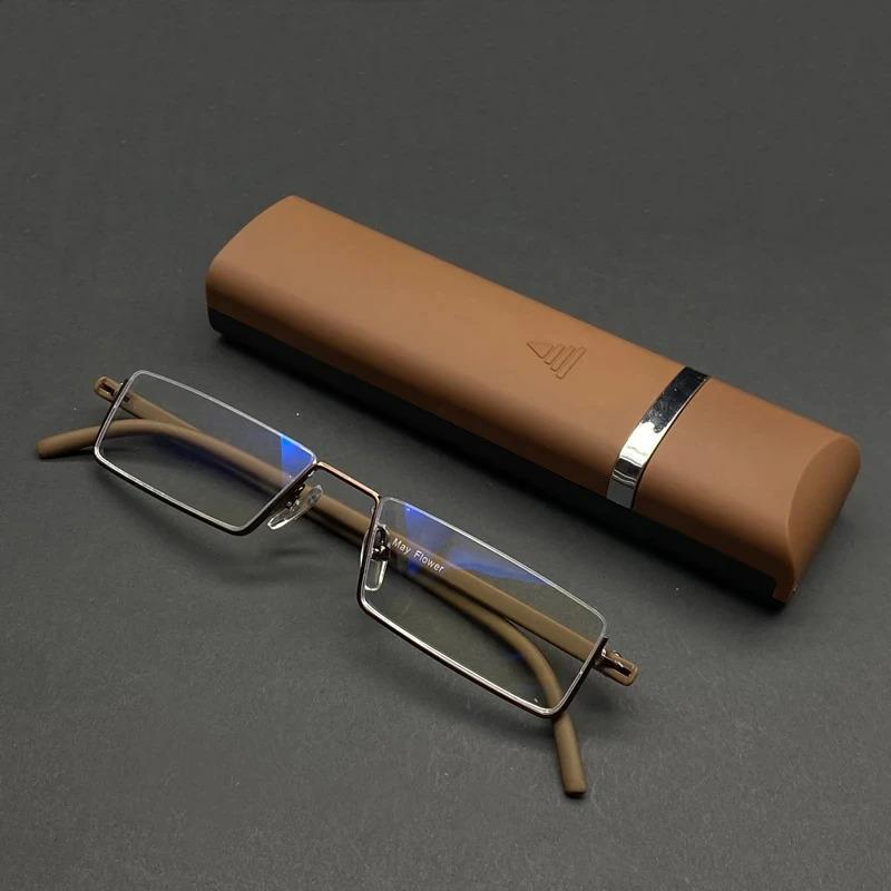 Anti blue light Coated Lenses Business Half Frameless Ultra-light Portable Reading Presbyopia Eyeglasses + Box +1.25 +1.5 +1.75 +2.25 To +4