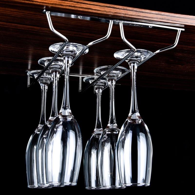 Silver Stainless Steel Wine Rack Glass Holder Hanging Bar Goblet Hanger Shelf