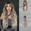 High Quality Eight Character Bangs Wig Women Long Curly Hair With Big Waves Internet Famous Silk Mist Gray Gradient Temperament Fluffy Full Head Cover