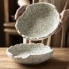 Artistic Concept Stone Pattern Ceramic Large Bowl Japanese-Style Household Special-Shaped Bowl Personalized Coarse Pottery Salad Bowl Restaurant Table